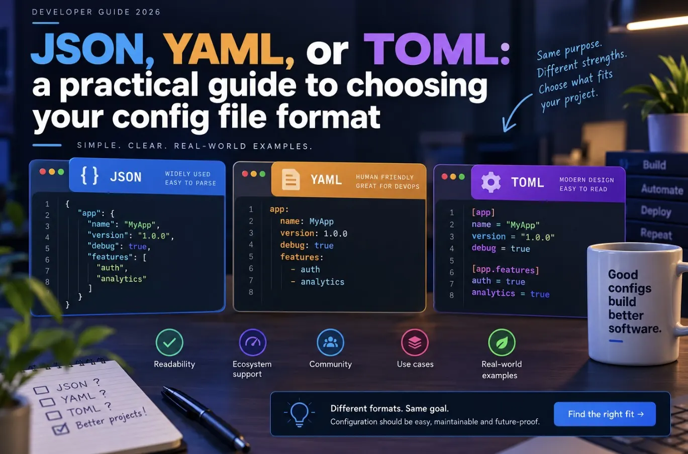 JSON, YAML, or TOML: a practical guide to choosing your config file format